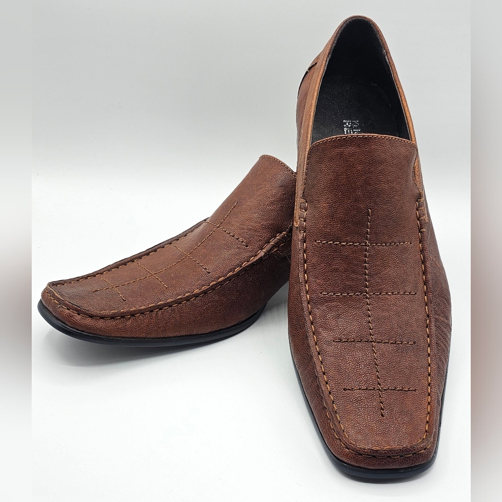 Kenneth Cole Reaction Brown Leather Loafers Slip On Shoes Men’s 10M New No Box
